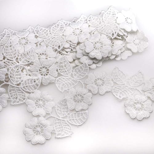 Miniatura 6 de Cinta de encaje con estampado de hojas de flores blancas para coser manualidades, envoltura de regalos y decoraciones de boda nupcial