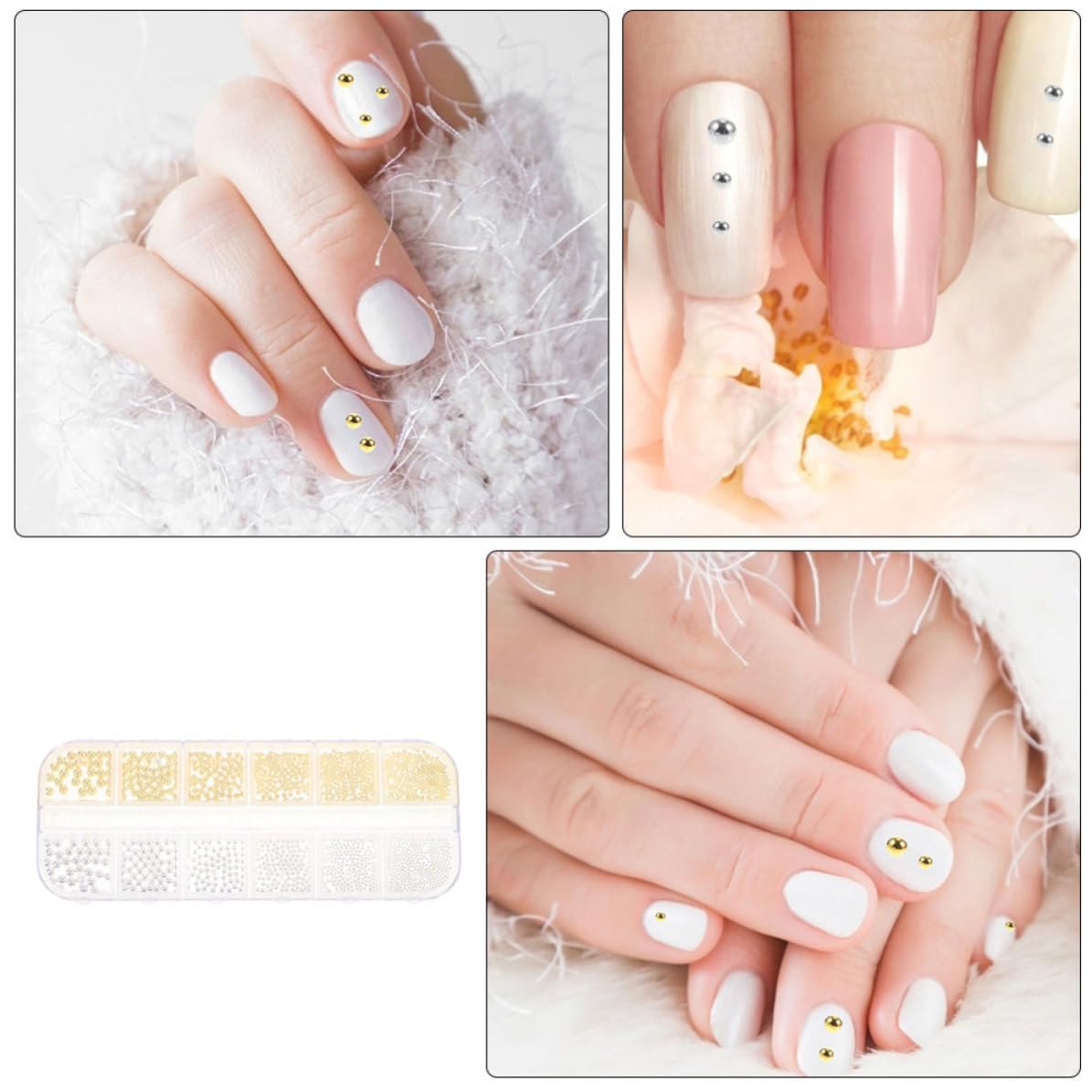 2 Boxes Nail Art Studs Mixed Sizes Steel Balls for Salon DIY Crafts