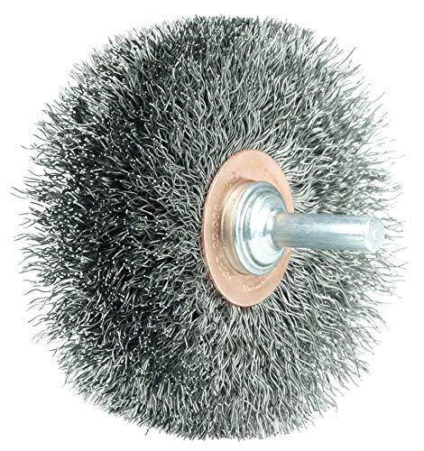 Image of Weiler 17621 3 inch Wide Face Stem-Mounted Crimped Wire Wheel.008 Steel Fill, 1 /4 inch Stem, Made in the USA (Pack of 10)