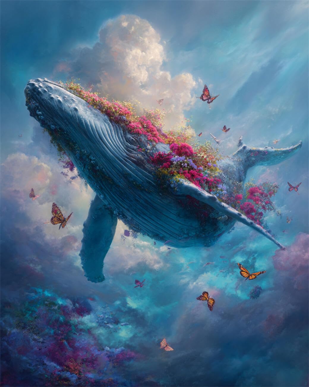 RKFLGEW DIY Seed Bead Embroidery Kits Anime Whale 50x70cm