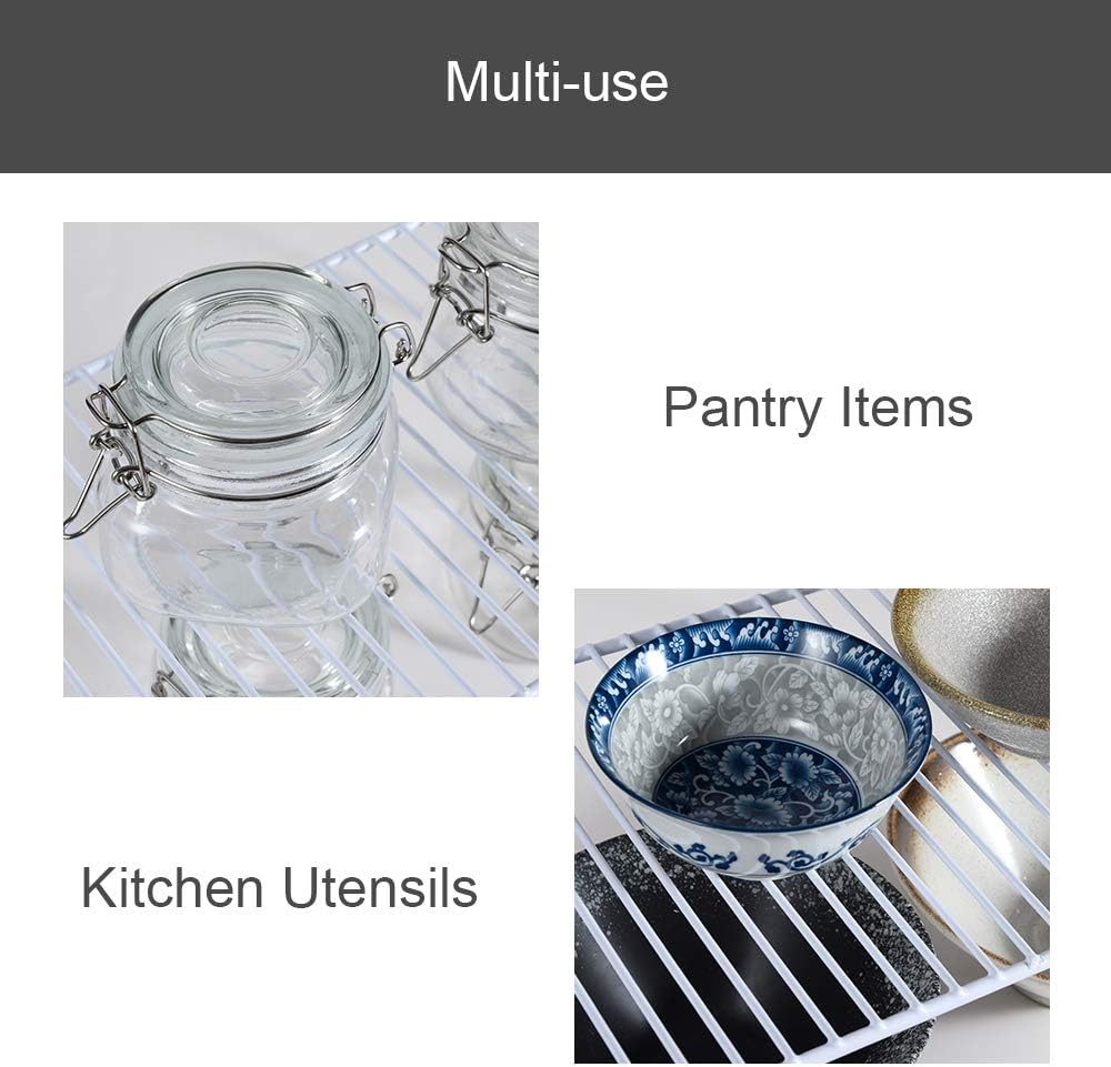 Redrubbit Large (15.7 x 9. 4 Inch) Cabinet Storage Shelf Rack, Rustproof Kitchen Counter and Cabinet Shelf, Storage Rack Organizer for Kitchen, Fridge, Cabinet, Bathroom, Set of 2 - Image 9