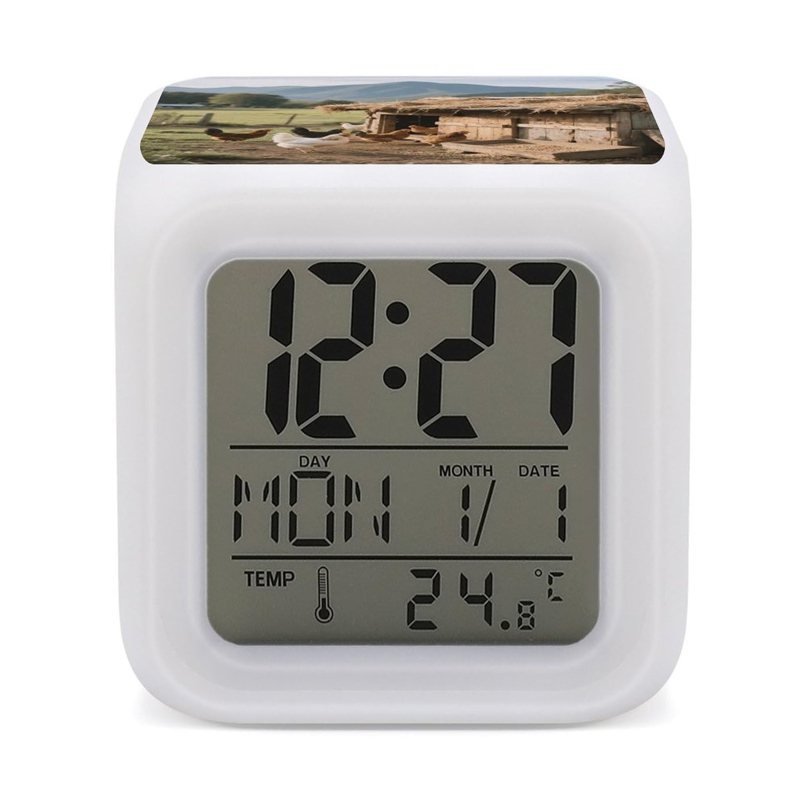 VstaDank Chickens and Hen Alarm Clock Sleep Trainer 7 Color Changing Night Light Modern Touch Bedside Lamp Fashion Digital Clock with Temperature Display Wake Clocks for Loud Alarm