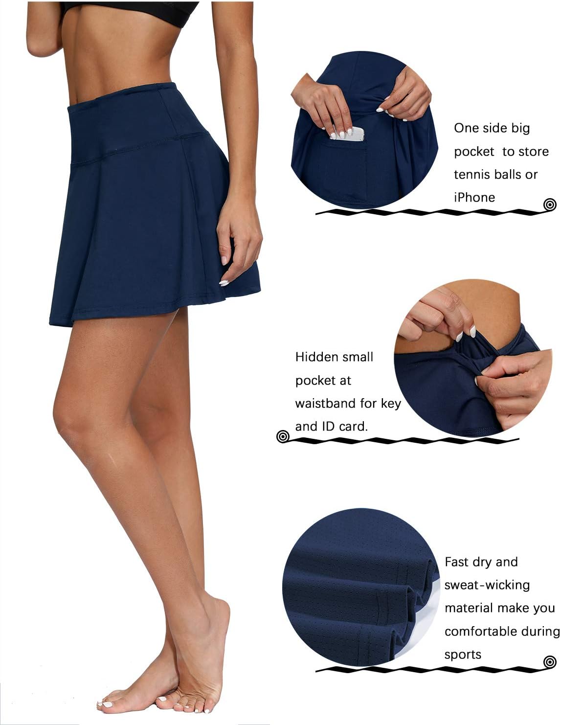 BLEVONH Women's Tennis Skort Active Pleated Skirts with Pocket for Running Golf