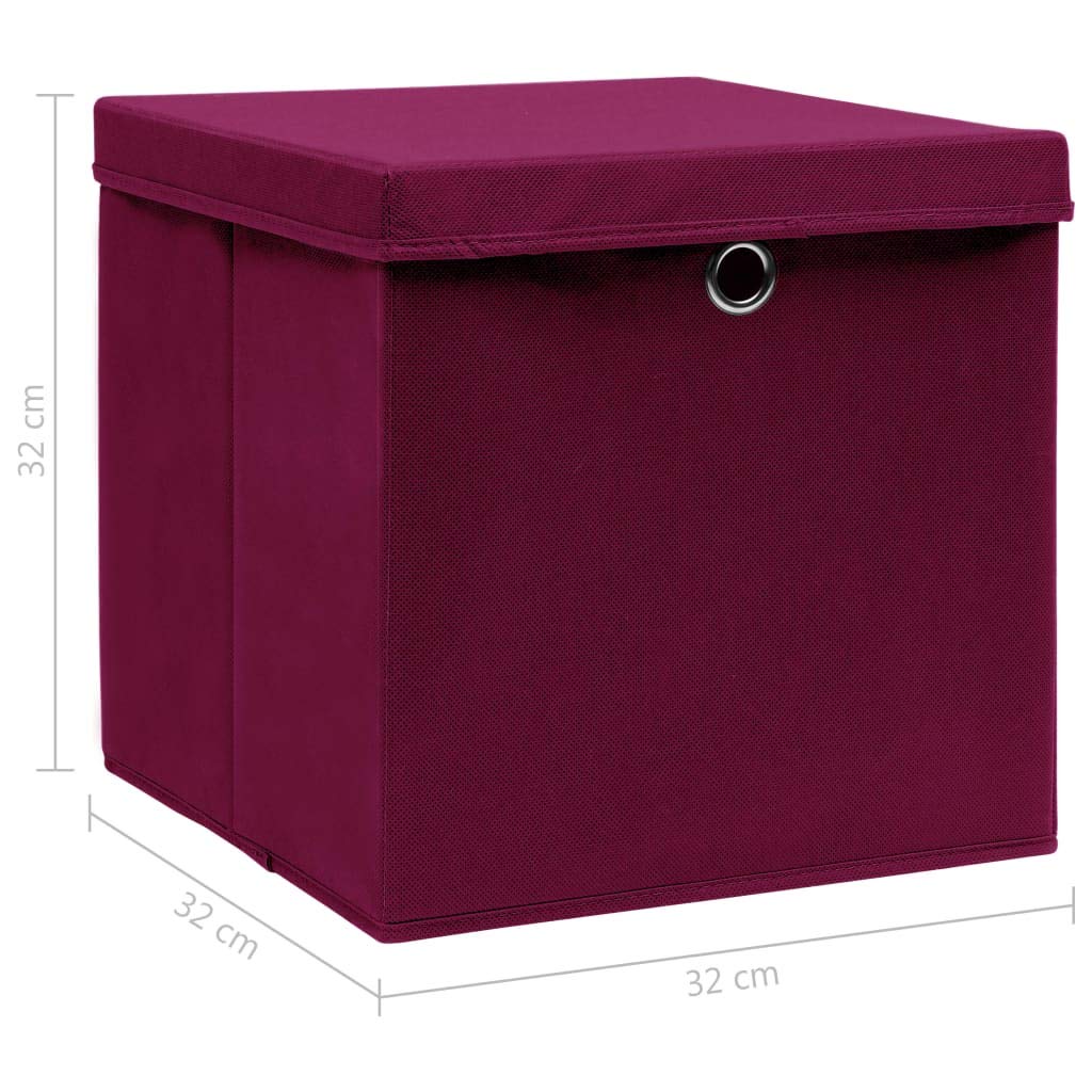 LAPOOH Aufbewahrungsboxen mit Deckel 4 STK Spielzeugkiste, Aufbewahrungskiste, Kleideraufbewahrung, Kleideraufbewahrung & Organisation, Dunkelrot 32×32×32cm Stoff