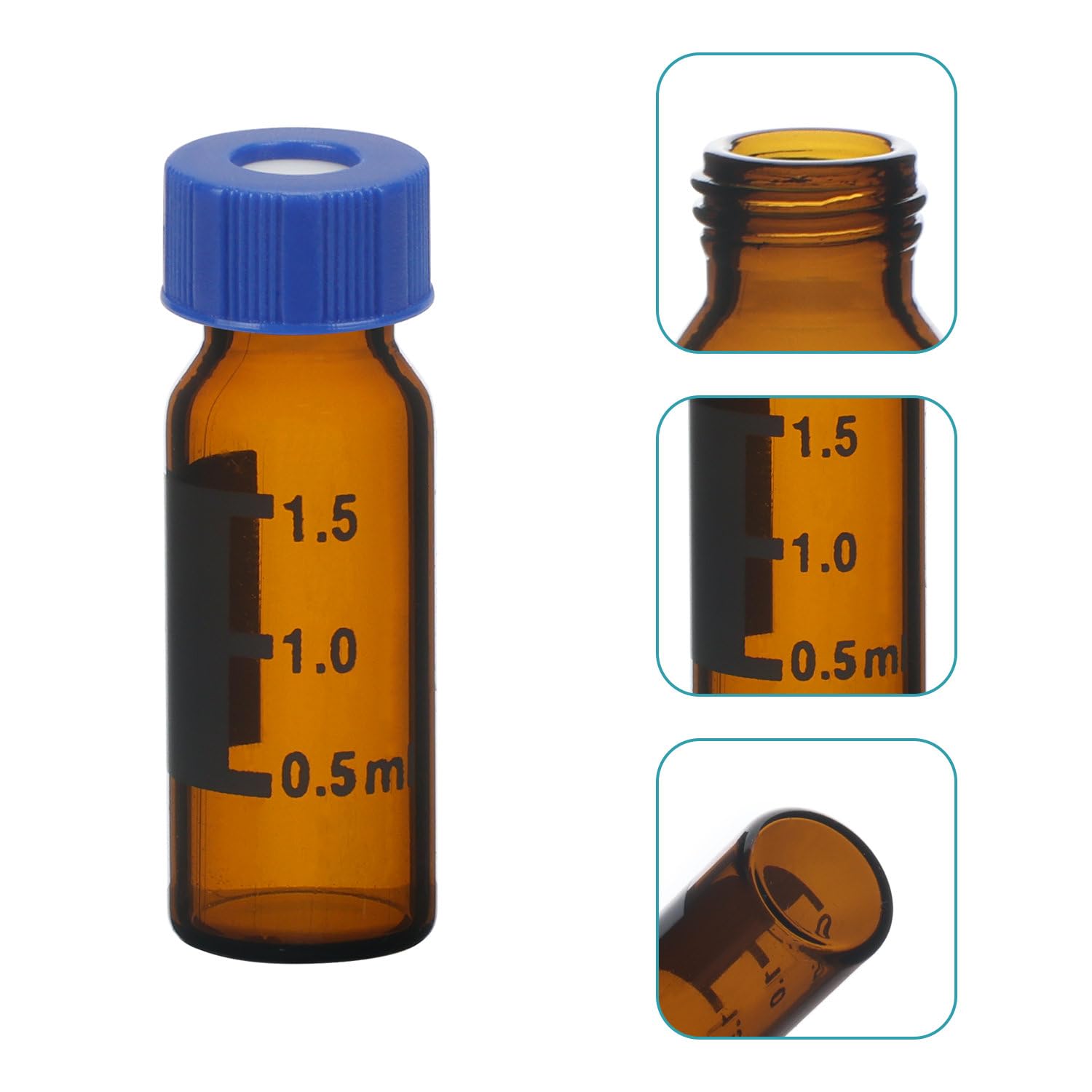 stonylab Autosampler Vials, Chromatographie Probenvials für Gas-oder Flüssigkeitschromatographie Probenkopf-Vials mit Kapillar-Einlagen, 100er Packung, Braun, 1.5 ml
