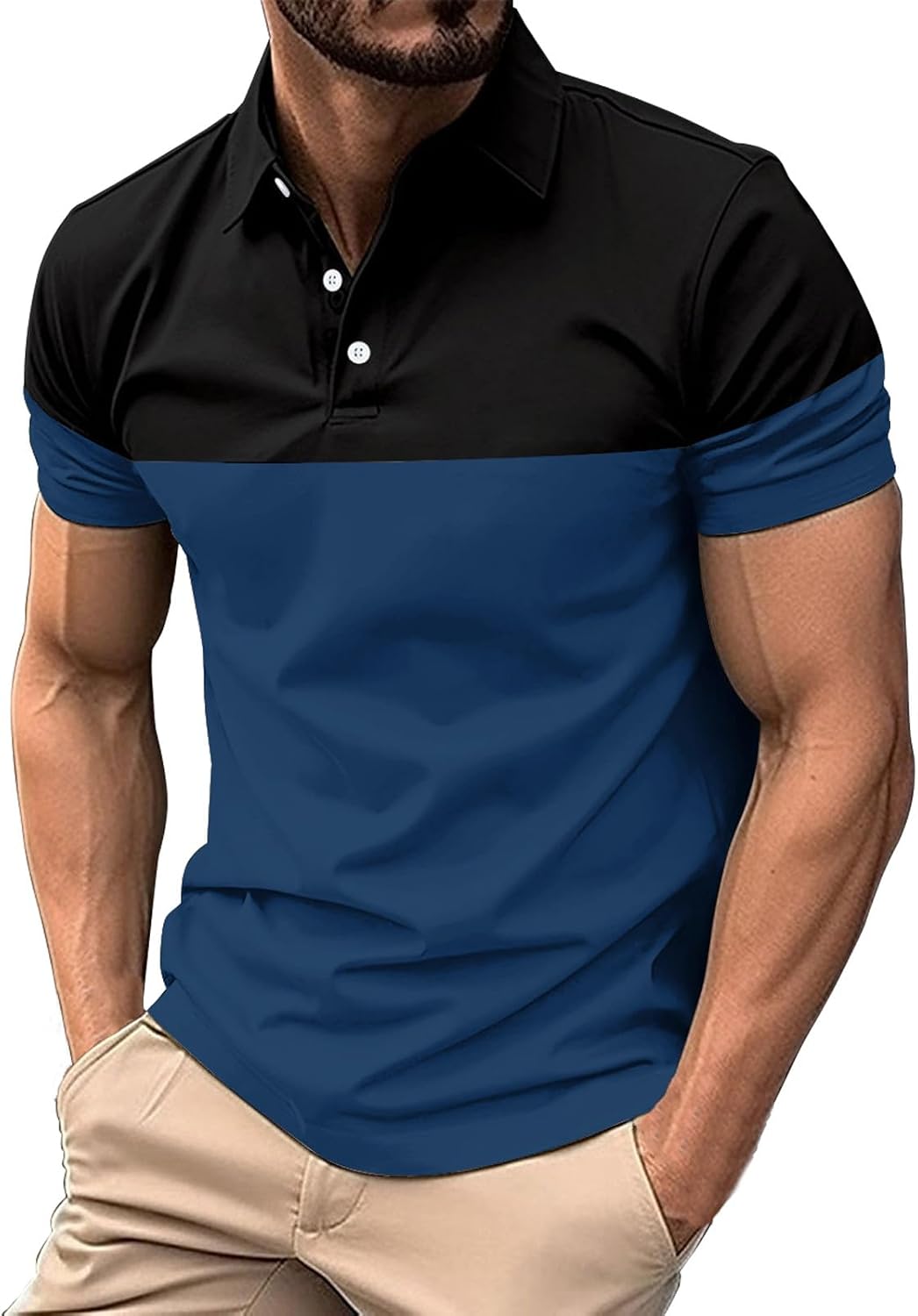 Ymosrh Mens Polo Shirts Casual Print Short Sleeve Fashion Button Golf Collar Shirt, M-3XL