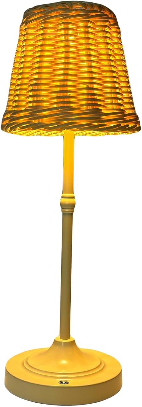 Generic Touch Control Wicker Lamp, Rechargeable Rattan Table Lamp with USB Charging, Battery Operated Portable Woven Nightstand Light for Bedroom, Office, Camping & Coastal Style Decor (Beige)