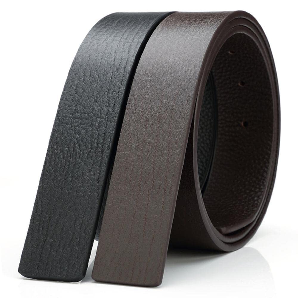 Moda Real Cuero Genuino patrón de Rayas Hombres Cuero de Vaca Suave Deslizamiento Estilo Piel de Vaca 3,3 cm Cinturones sin Hebilla (Color : Black, Size : 120cm 36to37 Inch)