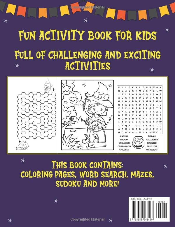 Halloween Activity Book for Kids Ages 8-12: A Fun Kids Halloween Theme Learning Activity Book With Logic Puzzles, Coloring Pages, Word Searches, Mazes, Games Activities Book for Kids 2 61cTQEepqEL