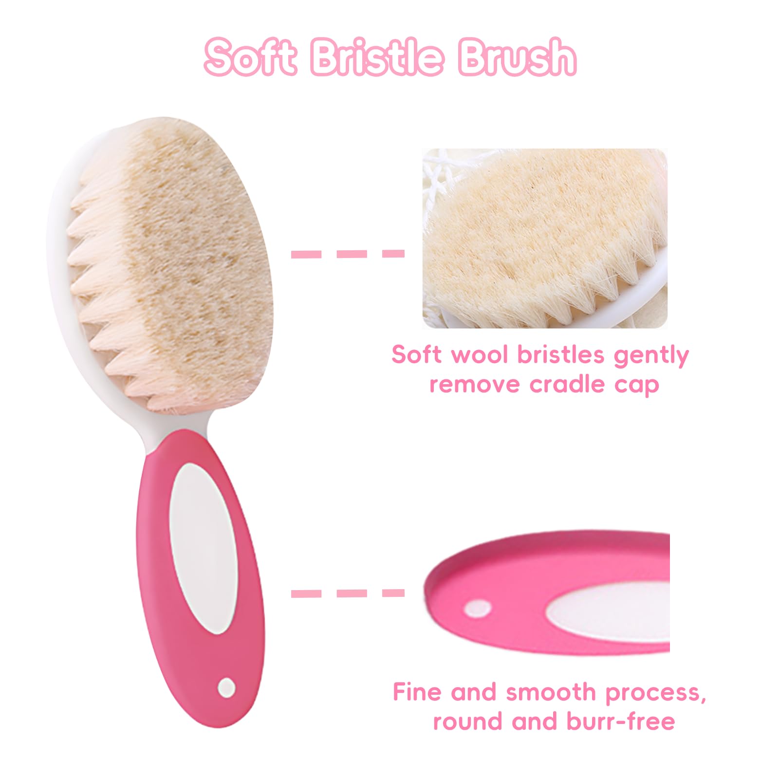 Set di spazzole e pettini per bambini, 4 pezzi, con setole morbide, per neonati, bambini e bambine (rosa)