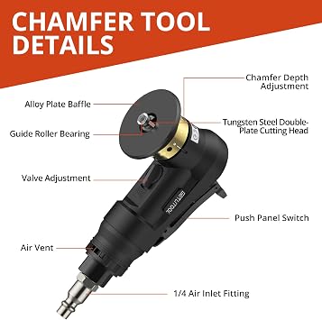 GETLITOOL Pneumatic Chamfer Tool Kit with 12 C Angle & 10 R Angle Blades 45 Degree 30000RPM Chamfer Tool with 1/4 Air Inlet for Metal Wood PVC Pipe Burrs