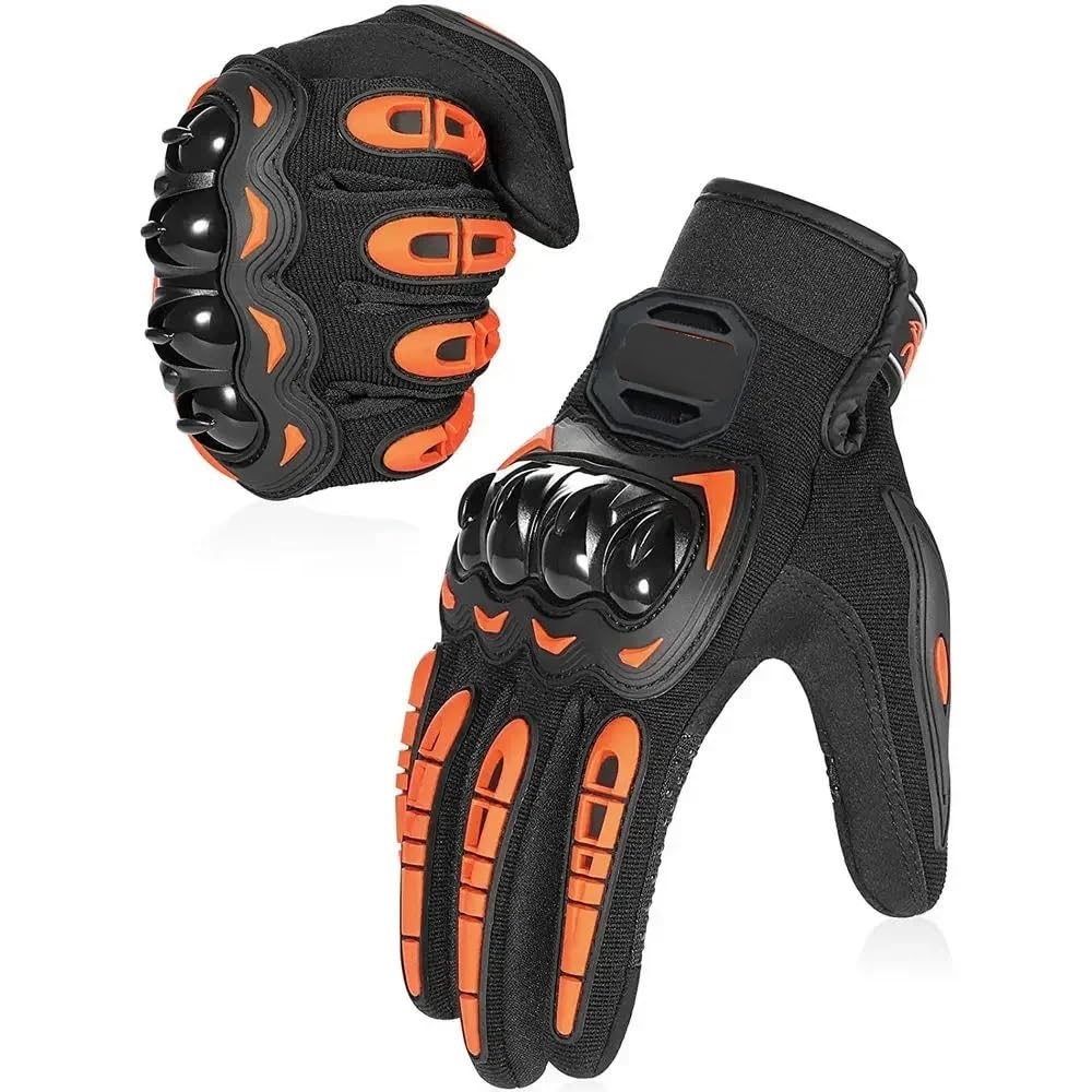 Zpengtai Motorcycle Gloves Motorcycle Gloves Summer Riding Breathable Gloves Hard Knuckle Touchscreen Motorbike Gloves Gloves For Dirt Bike Moto(Orange,L)