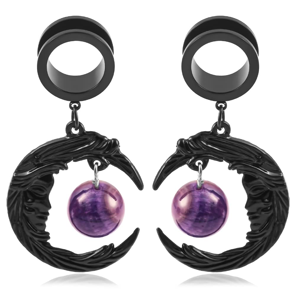 DOEARKO Ecarteur Oreilles en Acier Inoxydable Tunnels Plugs Pendentifs Extenseur Piercing Bijoux pour Femmes Hommes 8mm à 16mm (Noir-1, 8mm