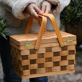 Amazon.co.jp: 編まれた買い物かご ふた付きピクニック