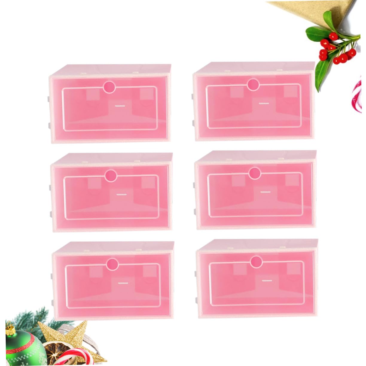 Toyvian Set 6 Pezzi Organizer Scarpe Impilabili Sportello Trasparente in PP Rosa, Scatole per Scarpe Piccole per Casa e Scaffali