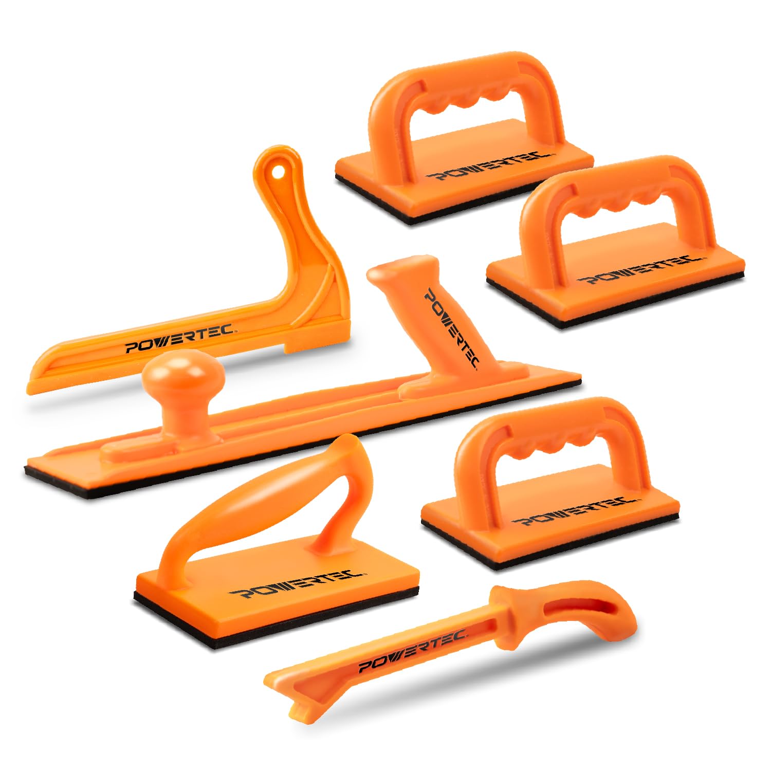 POWERTEC 72100 Push Block and Push Stick Set for Table Saws, Router Tables, Band Saws & Jointers, Dual Ergonomic Handles w/Max Grip, Hand Protection for Woodworking, Safety for Woodworker – 7 Pack
