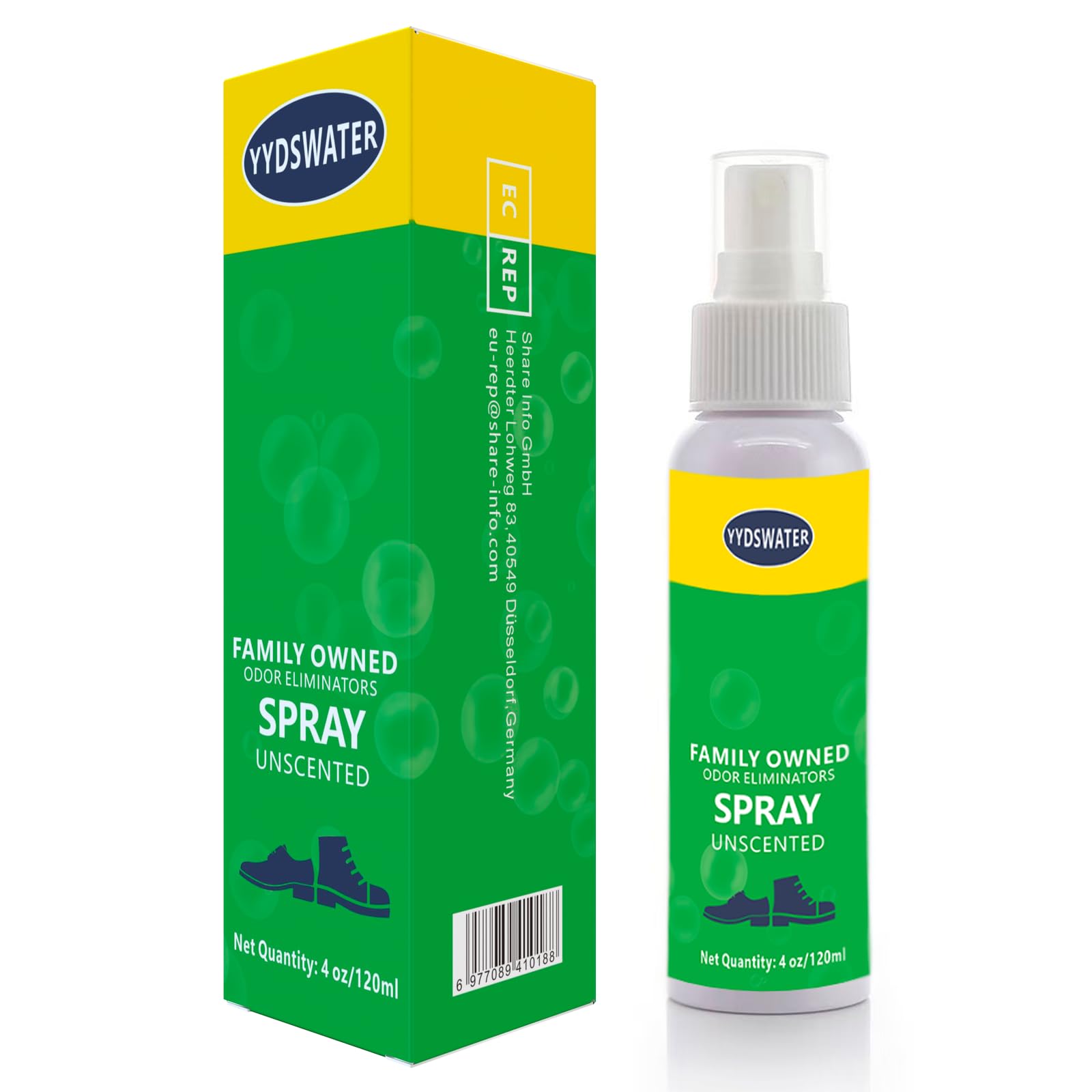 Desodorante en aerosol para zapatos YYDSWATER - Elimina los malos olores al instante - Evita que reaparezcan - Mantiene los zapatos frescos todo el día
