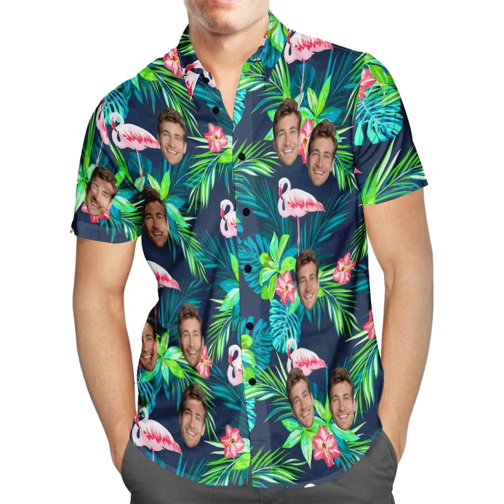 Smile lab Personalised Hawaiian Shirts with Face for Men Funny Customised Pet Dog Cat Photo Tropical Floral Hawaiian Shirts Short Sleeve