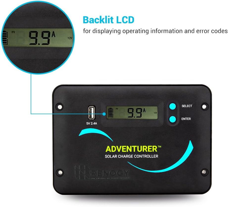 Uр Tо 40% оƒƒ Renogy 30A 12V/24V PWM Solar Charge Controller with LCD Display Flush Mount Design Negative Ground, Compatible with Sealed, Gel, Flooded and Lithium Batteries, Adventurer 30A Tесh Dеаlѕ 🔥 Renogy 30A 12V/24V PWM Solar Charge Controller with LCD Display Flush Mount Design Negative Ground, Compatible with Sealed, Gel, Flooded and Lithium Batteries, Adventurer 30A