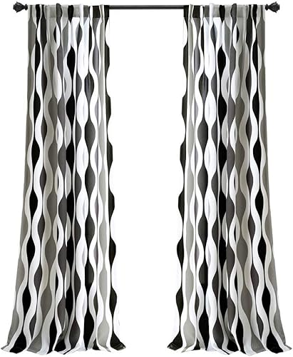 Miniatura 18 de Lush Decor Par de cortinas con diseño geométrico de mediados de siglo para oscurecer ventanas, 52" de ancho x 84" de largo, neutro - Cortinas retro