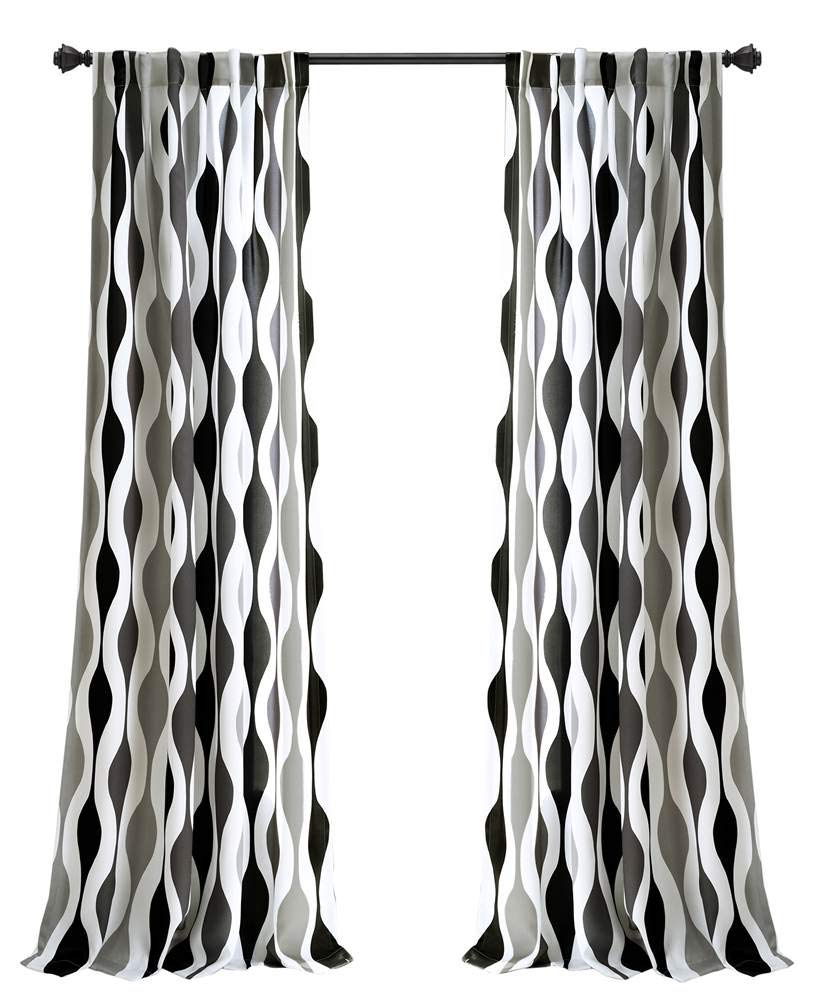 Lush Decor Mid Century Geo Light Filtering Window Curtain Panel Pair, 52" W x 84" L, Black & Gray