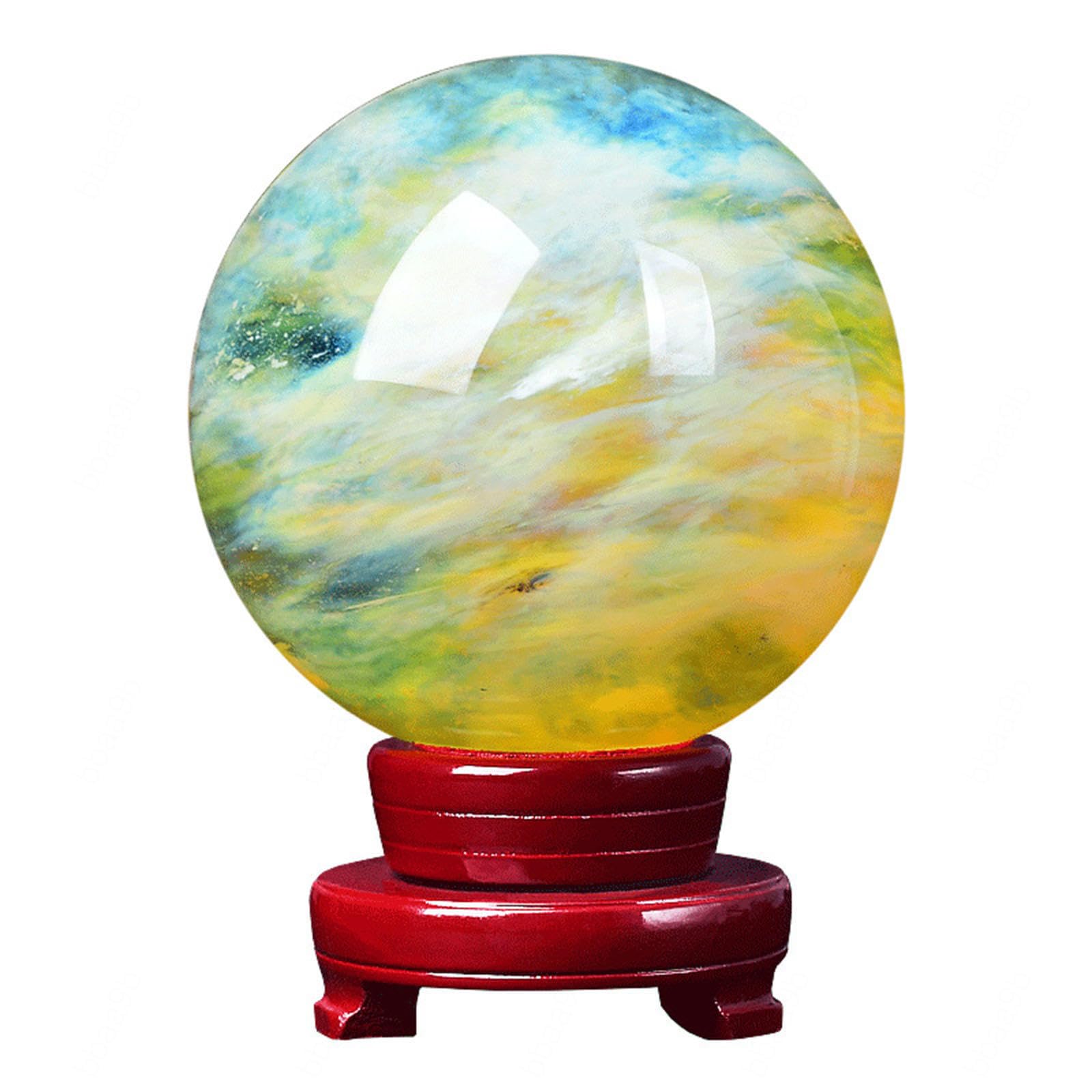 FOPURE Crystal Ball Yellow Smelt Quartz Sphere Polished Divination with Base for,Fengshui, Home Decoration,140mm