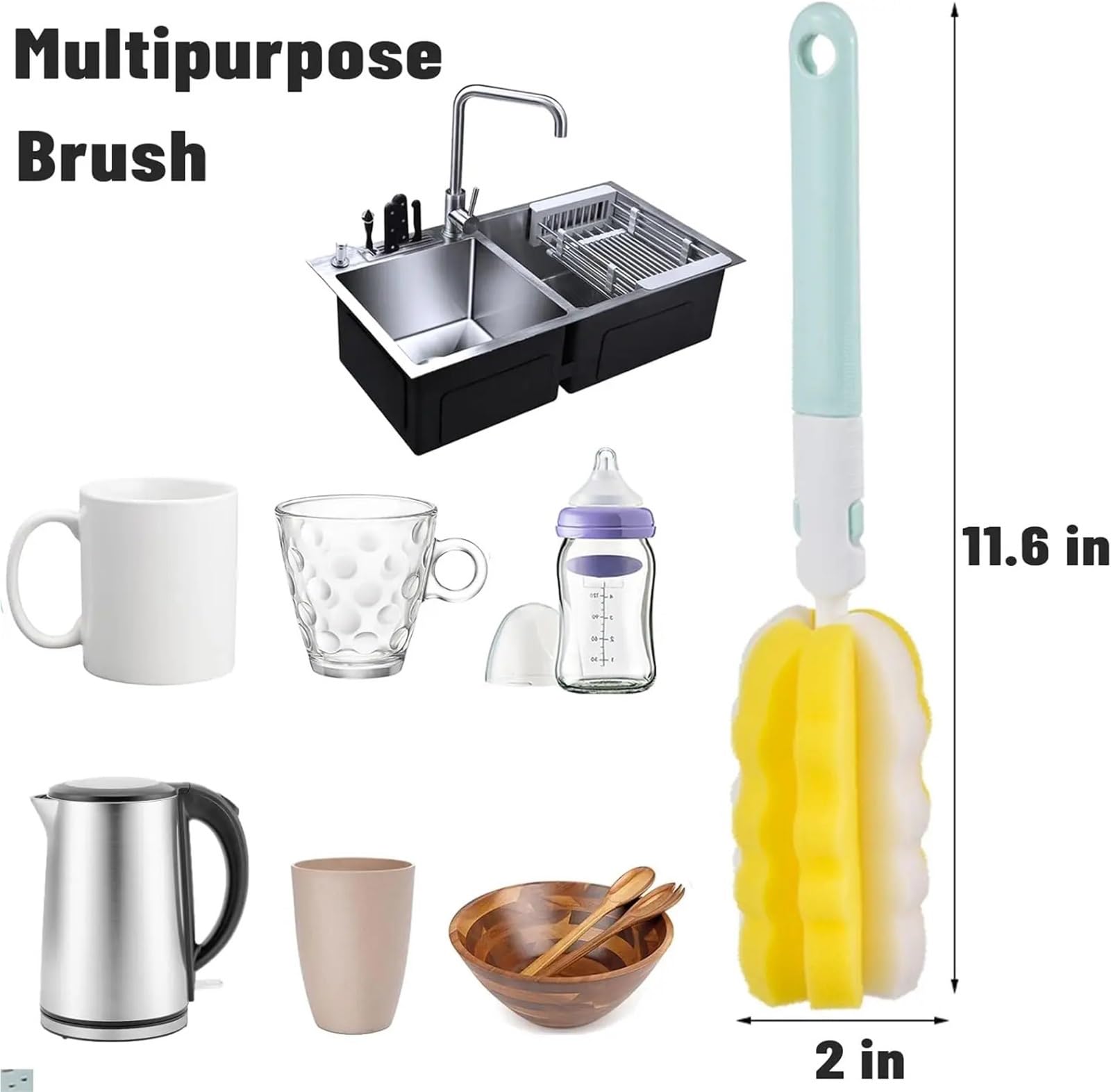 Scovolino per Bottiglie Spazzola for bottiglie da 4 pezzi con manico lungo in spugna for detergente for tazze portatile staccabile for lavare i piatti in cucina