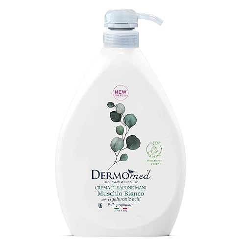 Immagine del prodotto Dermomed, Crema di Sapone Mani Muschio Bianco, Rispetta la Pelle Rendendola Profumata e Morbida, con Acido Ialuronico, pH Neutro, Made in Italy, Dermatologicamente Testato, Dispenser 1L