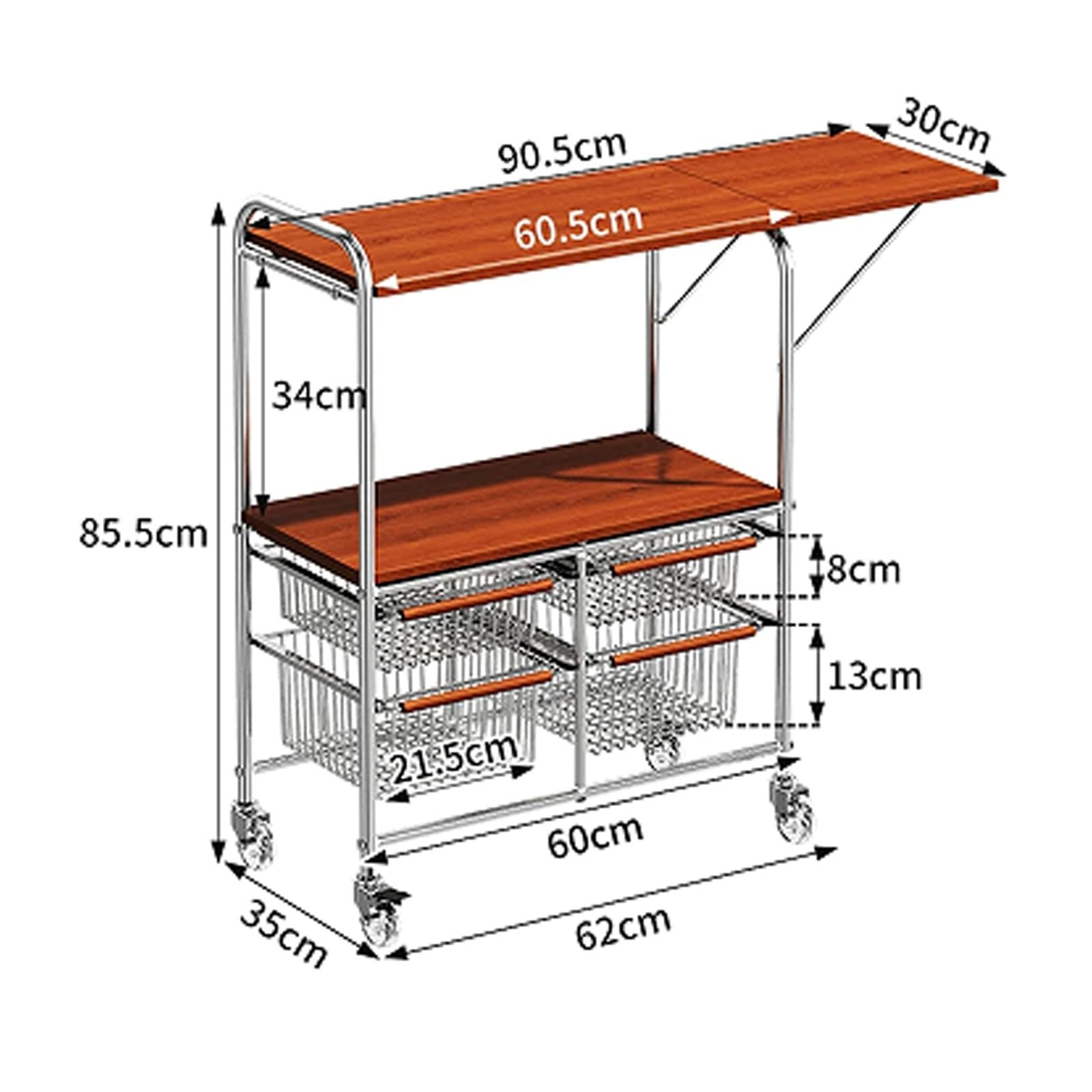 Carrello da cucina Carrello da cucina con rotelle, portaoggetti mobile for microonde e portaverdure