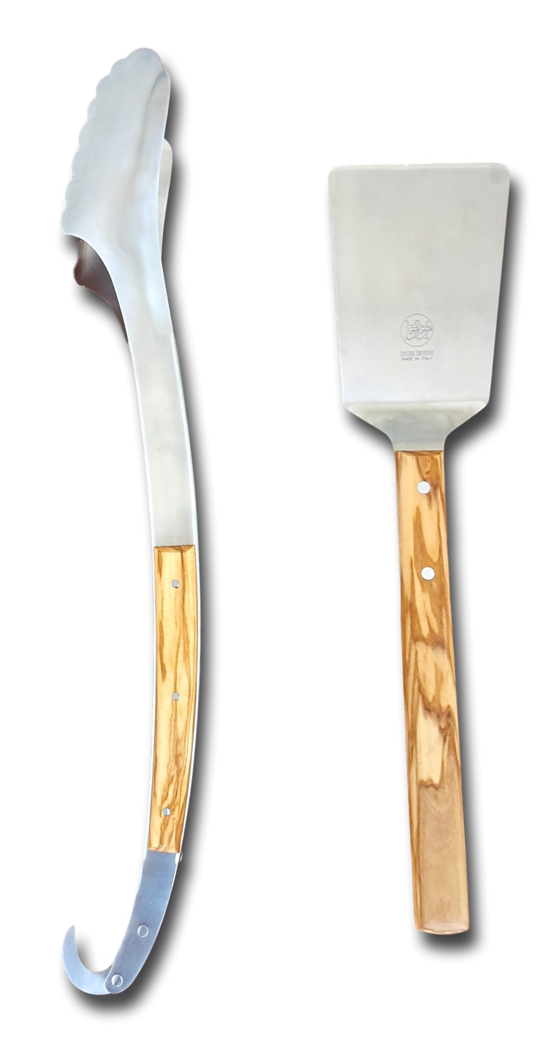 BBQ SET: SPATOLA - PINZA - MANICO OLIVO