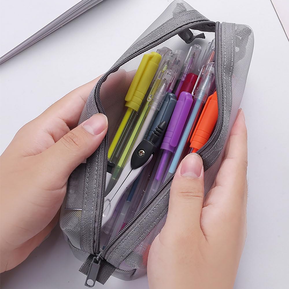 Finyoffiy 3pcs Portable Pencil Case,Zippered Mesh Storage Bag - Image 4