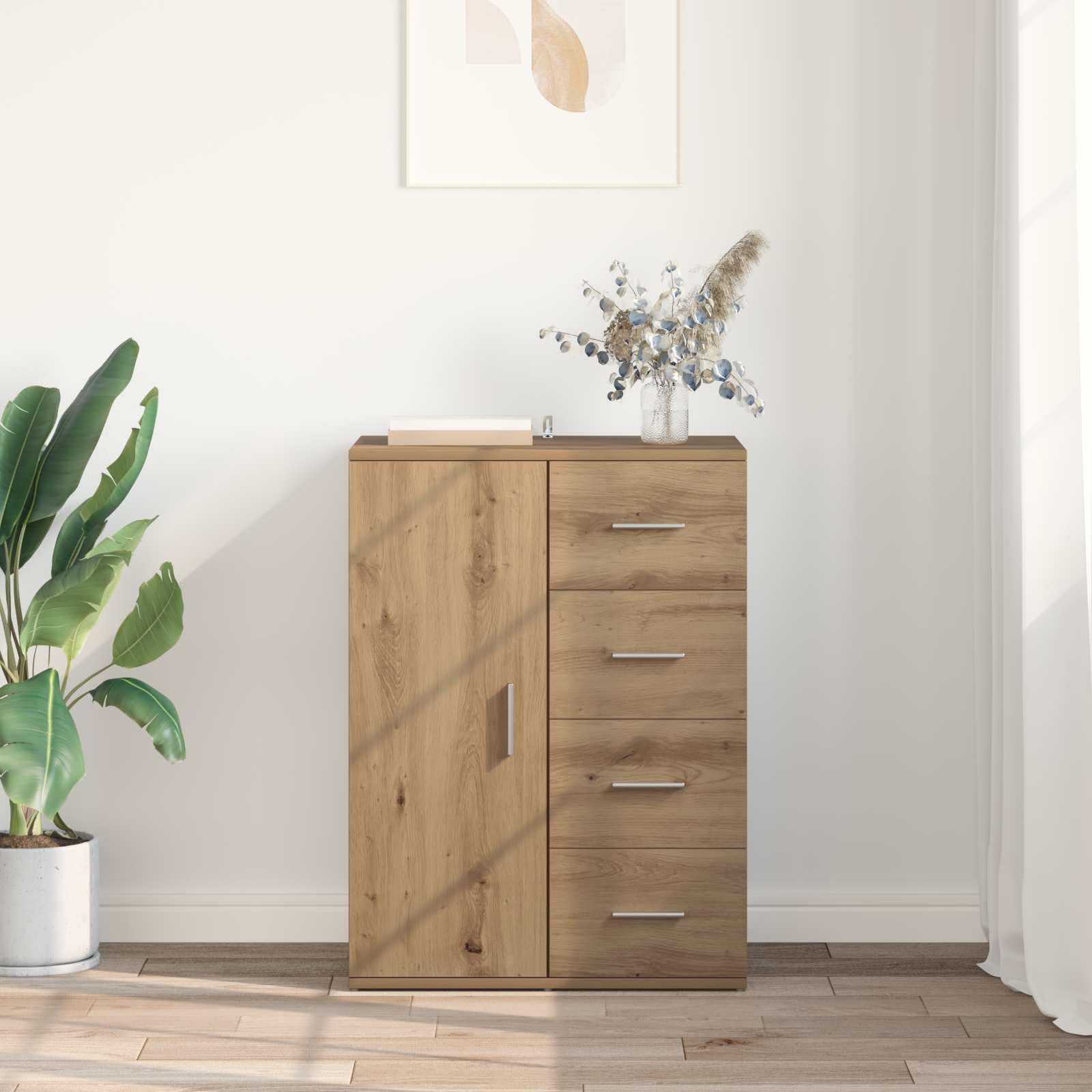 Credenza in rovere Artisan, 59 x 39 x 80 cm, con cassetto e porta, soluzione versatile per soggiorno, sala da pranzo, cucina e ufficio