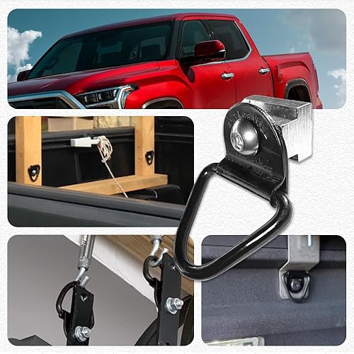 Miniatura 3 de HAOBO 4PCS Cargo Tie-Down Anchors, 2" Black Steel V-Ring Bolt On Trailer Anchor, Heavy Duty Truck Bed Tie Down Anchors Surface Mounting, Universal