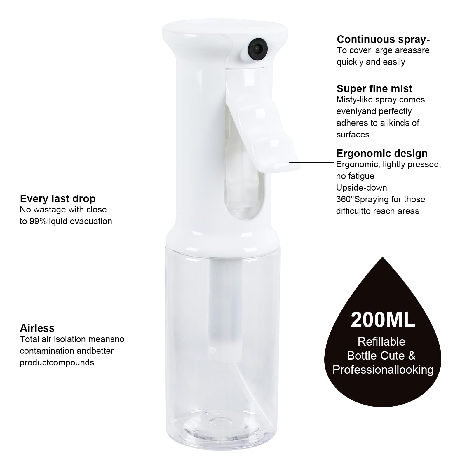 SURPN Butelki z rozpylaczem do wody, 200 ml, rozpylacz do włosów, rozpylacz, drobna mgiełka do roślin, butelka z rozpylaczem, do stylizacji włosów, roślin, czyszczenia, zaparowywania i pielęgnacji