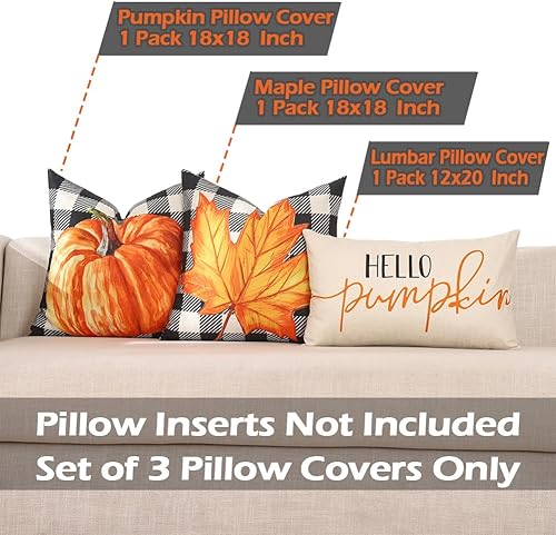 Miniatura 2 de JOJOGOGO Juego de 2 fundas de almohada lumbar de 12 x 20 pulgadas para decoración de otoño, diseño de calabaza con diseño de calabaza y hoja de arce