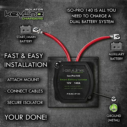 12V 140 Amp Dual Battery Smart Isolator & ATV UTV Wiring Kit by KeyLine Chargers - Voltage Sensitive Relay - VSR