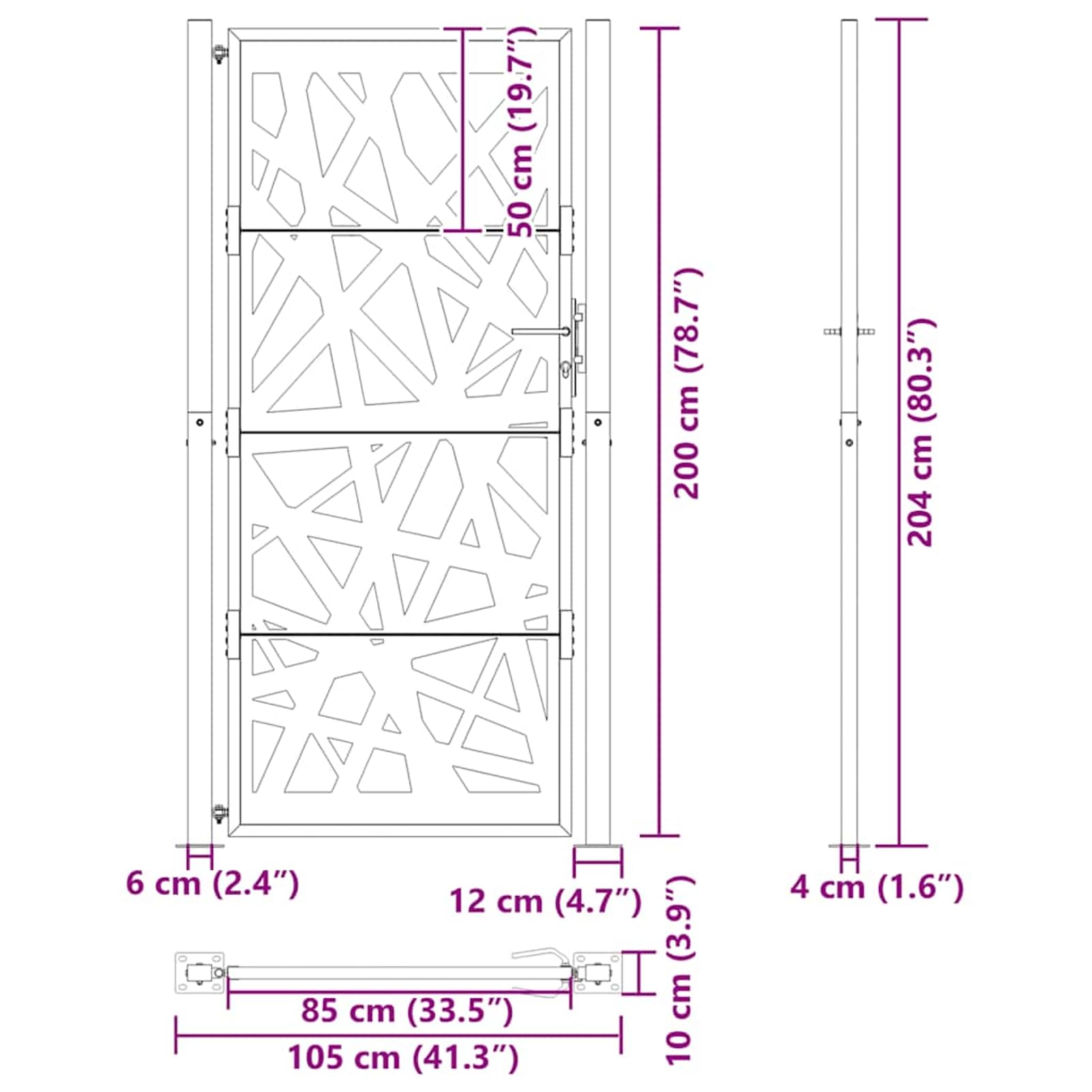 Brama ogrodowa 100 x 200 cm, stal Cortena, rustykalny design, z zamykanym systemem, stal odporna na warunki atmosferyczne, 1 sztuka, do ogrodu, na taras i wejście do działki
