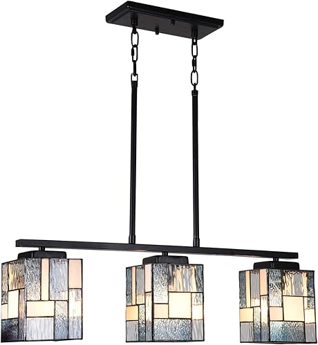 ARTZONE Lámpara colgante Tiffany [3 luces] [27 pulgadas de ancho x altura ajustable] Lámpara colgante Tiffany de cristal para cocina, isla y comedor