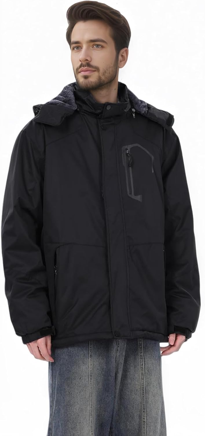 Men's Waterproof Ski Winter Jacket with Detachable Hood, (S-4XL), Warm Windproof Snow Coat for Skiing & Snowboarding - Image 6