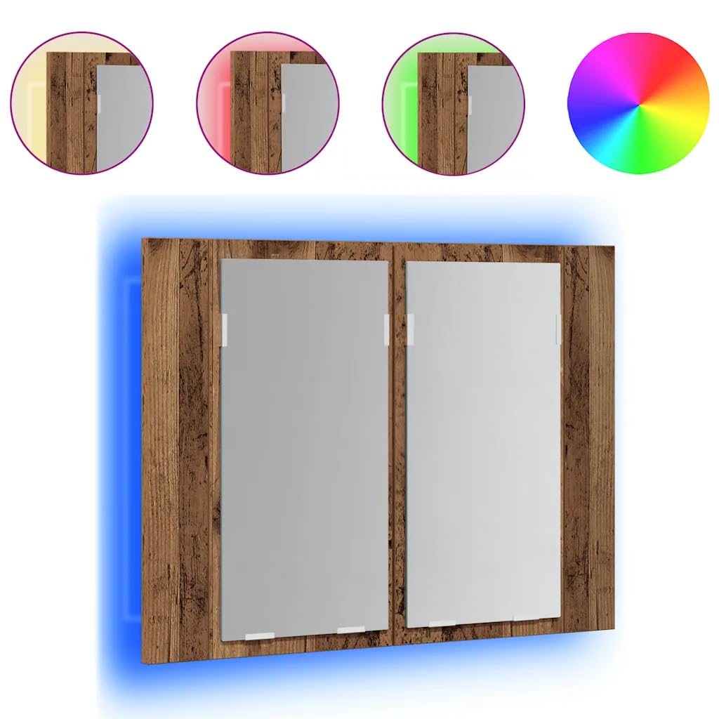 Helloshop26 Armoire à Miroir LED Gain de Place 60 x 12 x 45 cm Style Moderne en Bois d'ingénierie Vieux Bois 02_0050833