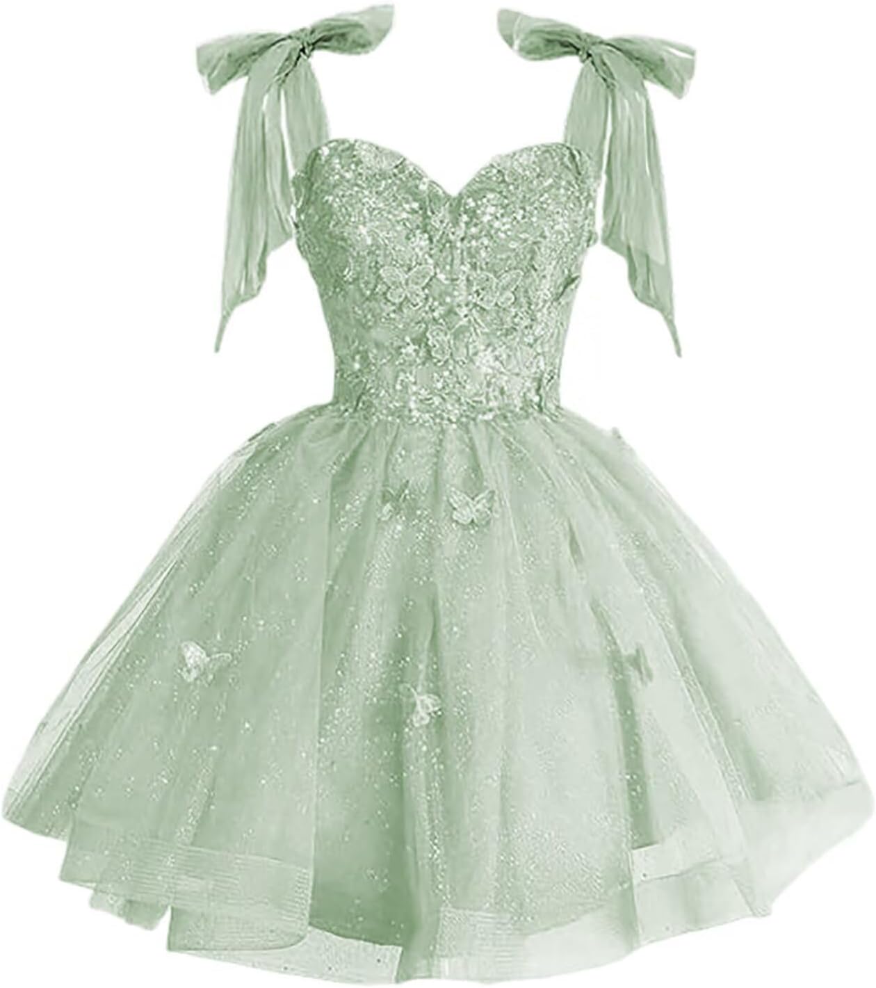 Teens Bow Straps Glitter Tulle Short Homecoming Dresses 3D Butterfly Cocktail Party Dress VS196