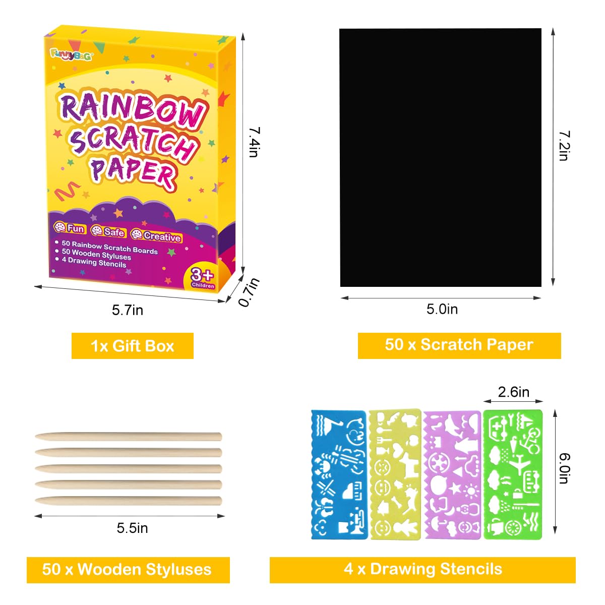 Arco iris de papel para rascar para niños – 100 piezas de papel mágico para rascar arco iris para rascar, manualidades, manualidades, manualidades, kits de suministros de arte, hojas para 6