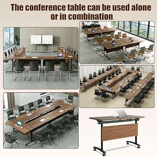 6 Pack Folding Conference Room Tables with Wheel -Modern Large Modular Conference Table,Stackable Flip Top Training Meeting Table,Space Saving,for Seminar,Office,Classroom(Walunt B,55IN,6pack) - Thumbnail 3