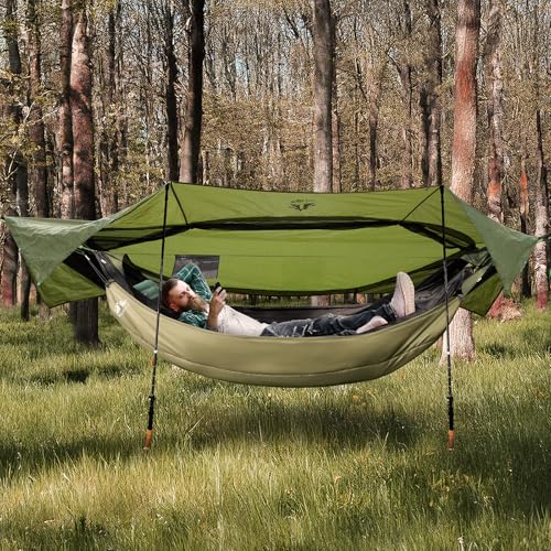 Image of Night Cat Camping Hammock Tent: Lightweight Portable 4 in 1 Hammock with Rain Tarp and Mosquito Net for Hiking Jungle Outdoor
