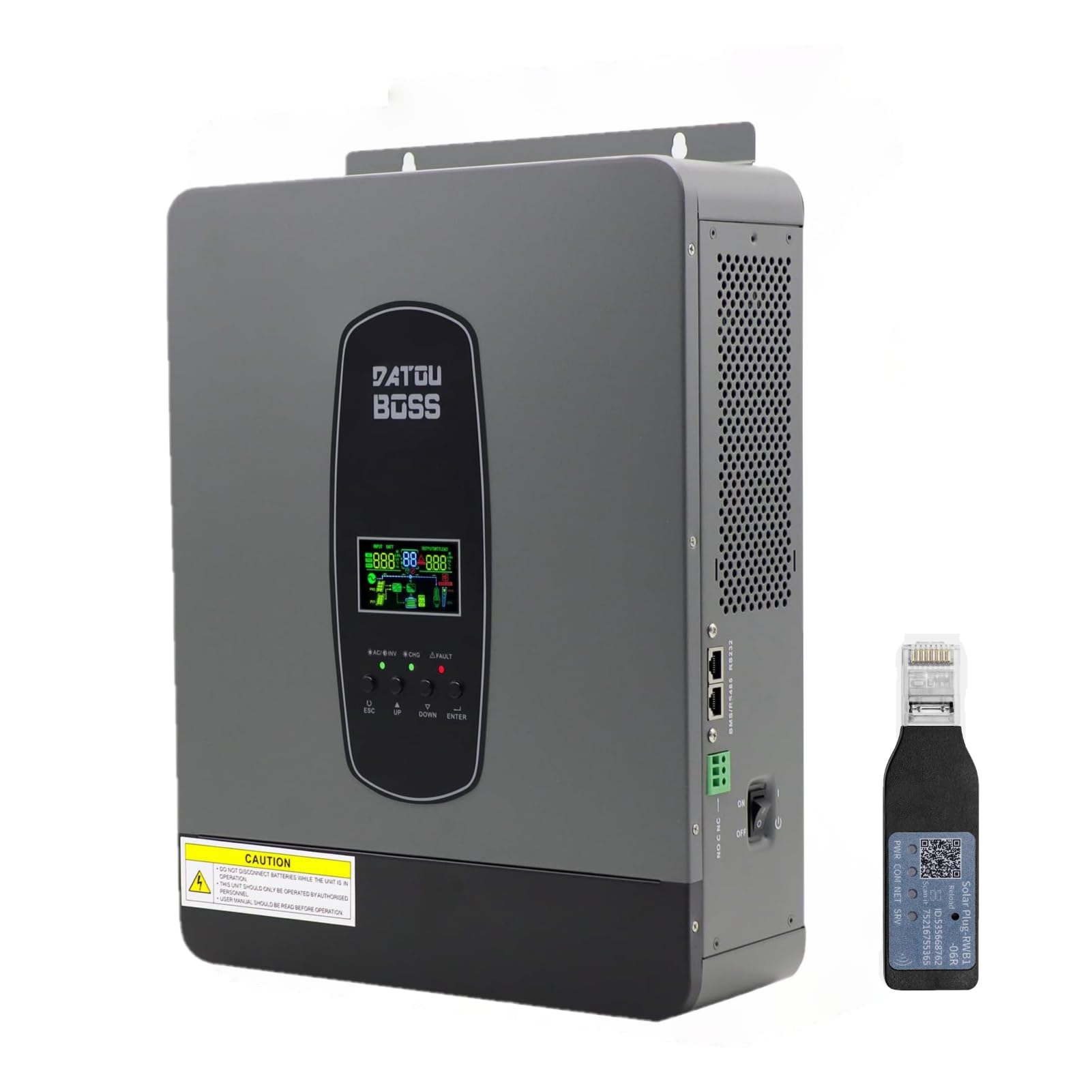 DATOUBOSS Inverter ibrido da 3000 W, 24 V, inverter solare ibrido sinusoidale puro, 24 V DC a 220/230 V AC, sistema di protezione BMS, con 100 A, MPPT per batterie al piombo acido e al litio, con