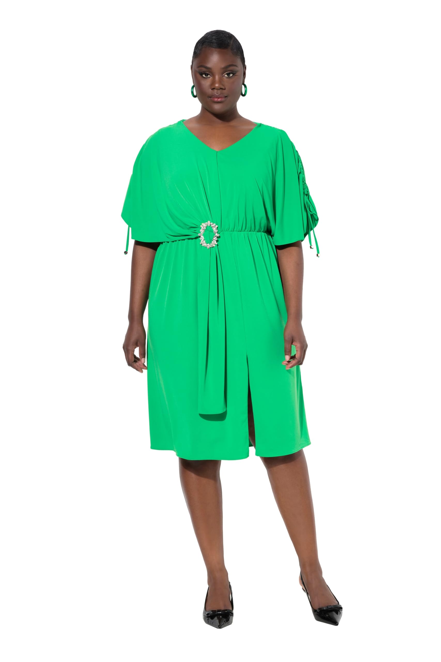 Ulla Popken Damen große Größen Übergrößen Plus Size Midikleid, drapiert, Oversized, V-Ausschnitt, Halbarm 837906