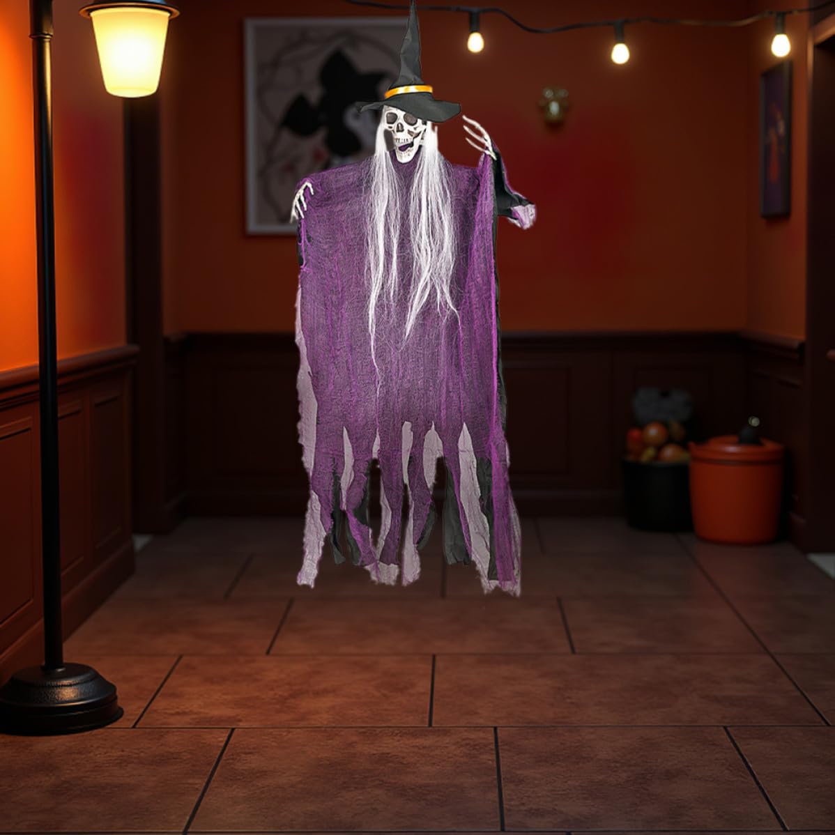 Luxshiny 4 Pezzi Decorazioni Halloween con Scheletri Appesi, Facile da Appendere e Posizioni Regolabili, Materiale Plastico e Ferro, per Balconi e Portici