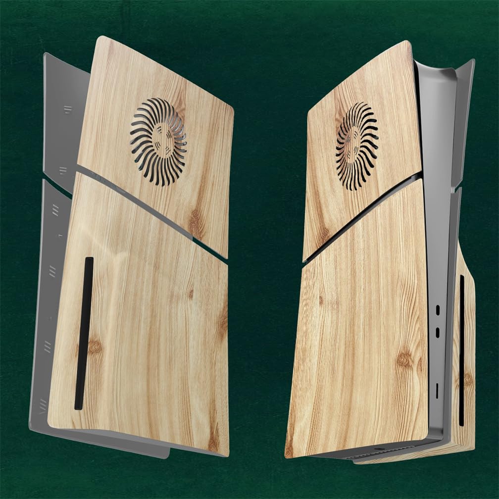 LiLiTok Funda protectora para PS5 Slim Faceplates, placa de repuesto para piel, resistente al polvo, carcasa ABS para Playstation 5, accesorios delgados 2023 (versión de disco de grano de madera)