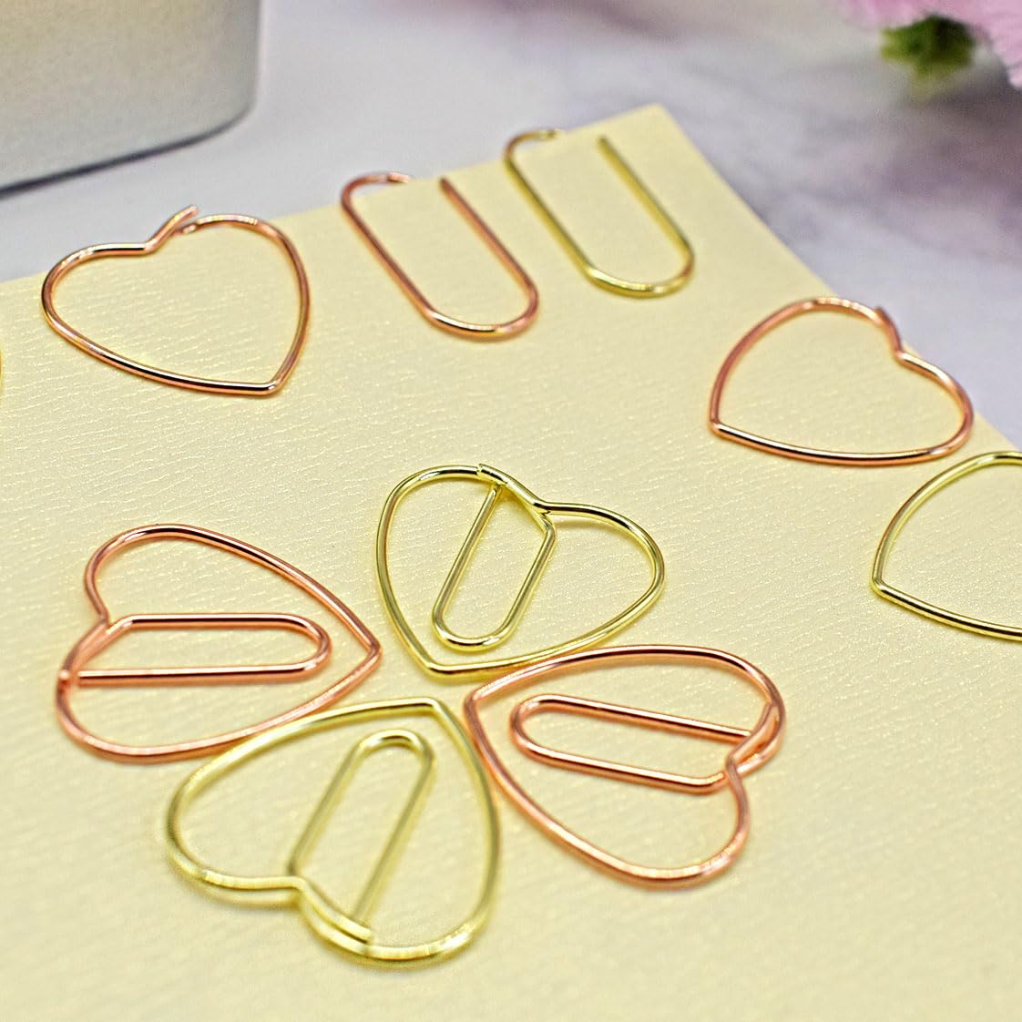 QISANKEE 150 Pcs Gold Cute Tiny Paper Clips,Love Heart Shaped Mini...