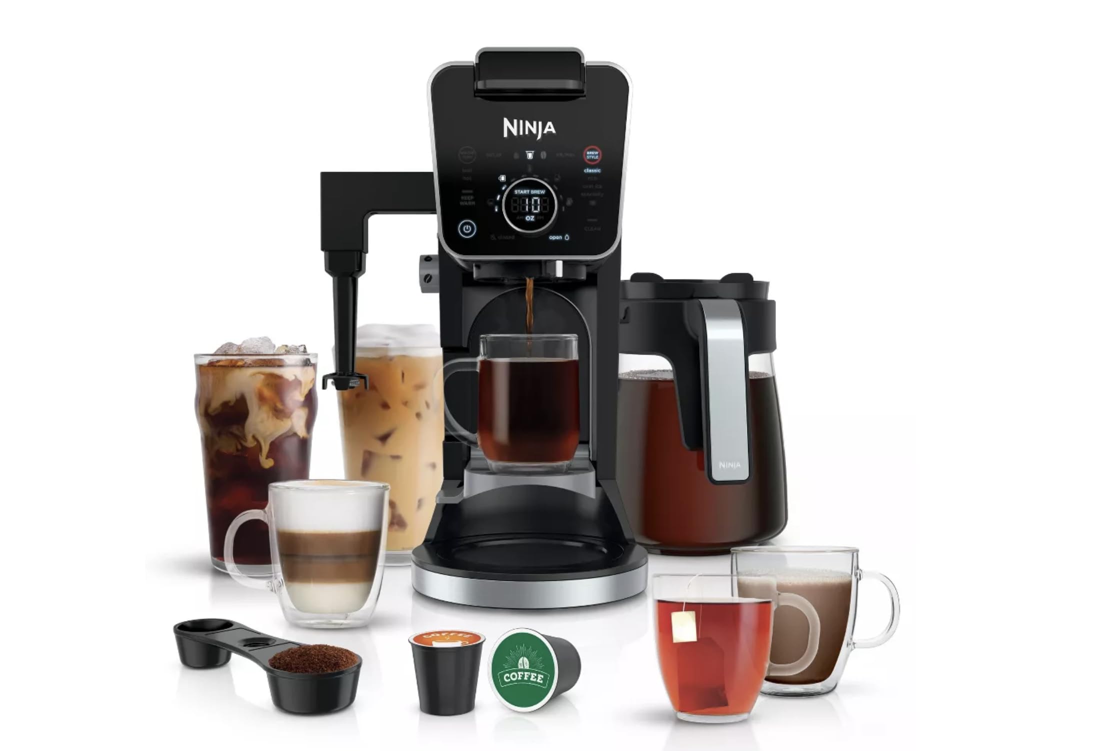 Photo 1 of Ninja CFP301 DualBrew Pro Specialty 12-Cup Drip Maker with Glass Carafe, Single-Serve for Coffee Pods or Grounds, with 4 Brew Styles, Frother & Separate Hot Water System, Black